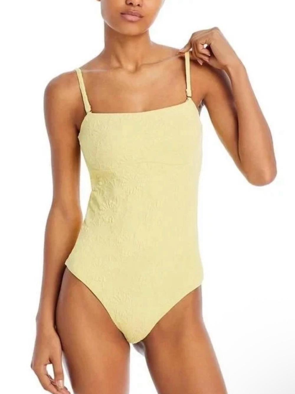AQUA SwimYellow Square-Neck Textured One-Piece Swimsuit